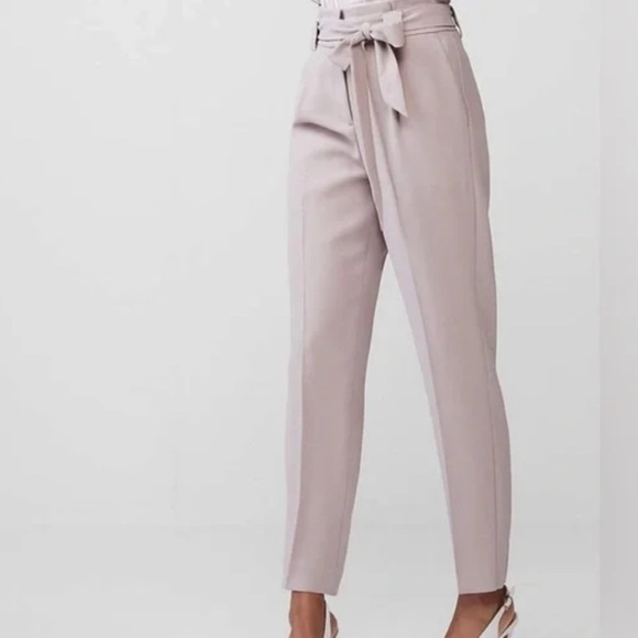 Express Women 12R Mauve Pleated Sash Tie Belt High Rise Paperbag Ankle Pants - Picture 1 of 10